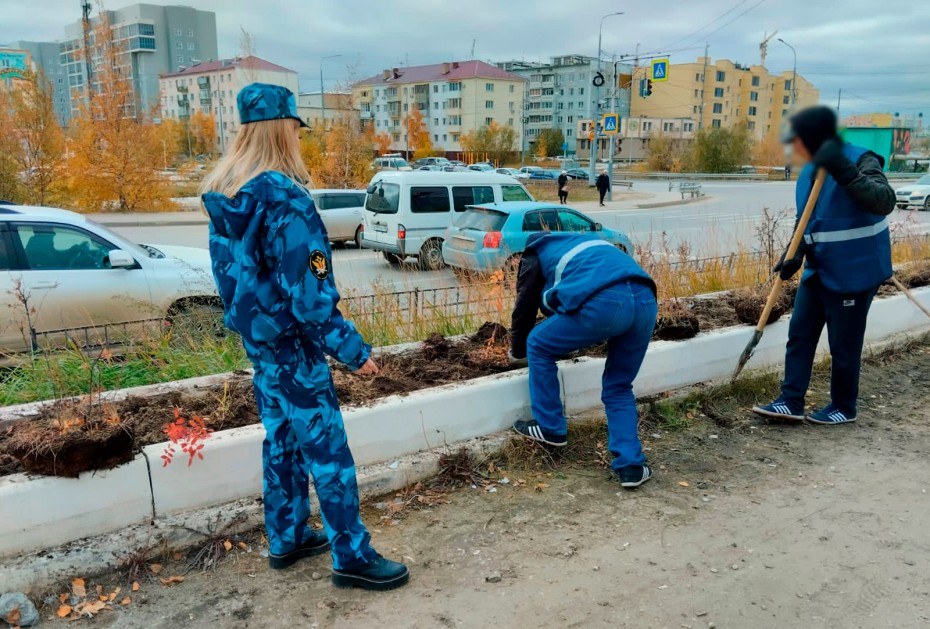 Осужденные посадили 80 саженцев шиповника на улицах Якутска